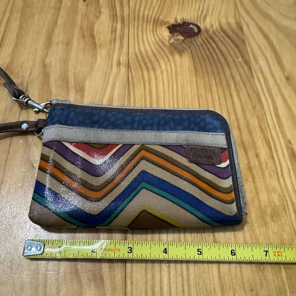 Fossil Womens Small Vinyl Zip Coin Card Holder Purse Stripes
